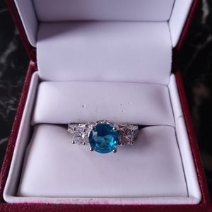 Sterling silver blue & white CZ ring